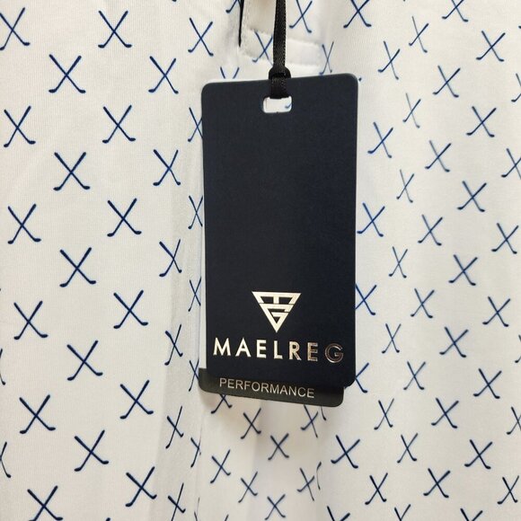 Maelreg Mens Performance Polo Shirt 2XL White & Blue Cross Pattern - Picture 5 of 8